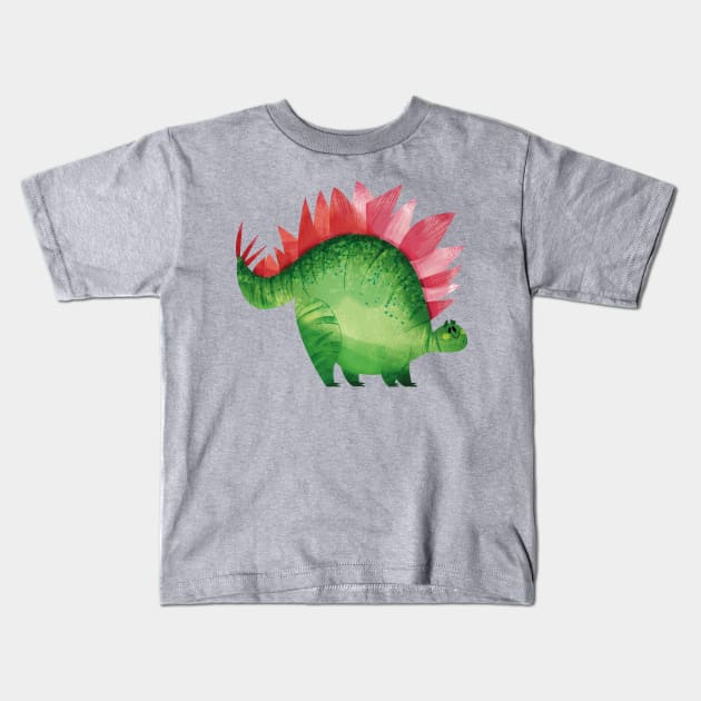 Happy Stegosaurus Dinosaur Kids T-Shirt by Geeksarecool